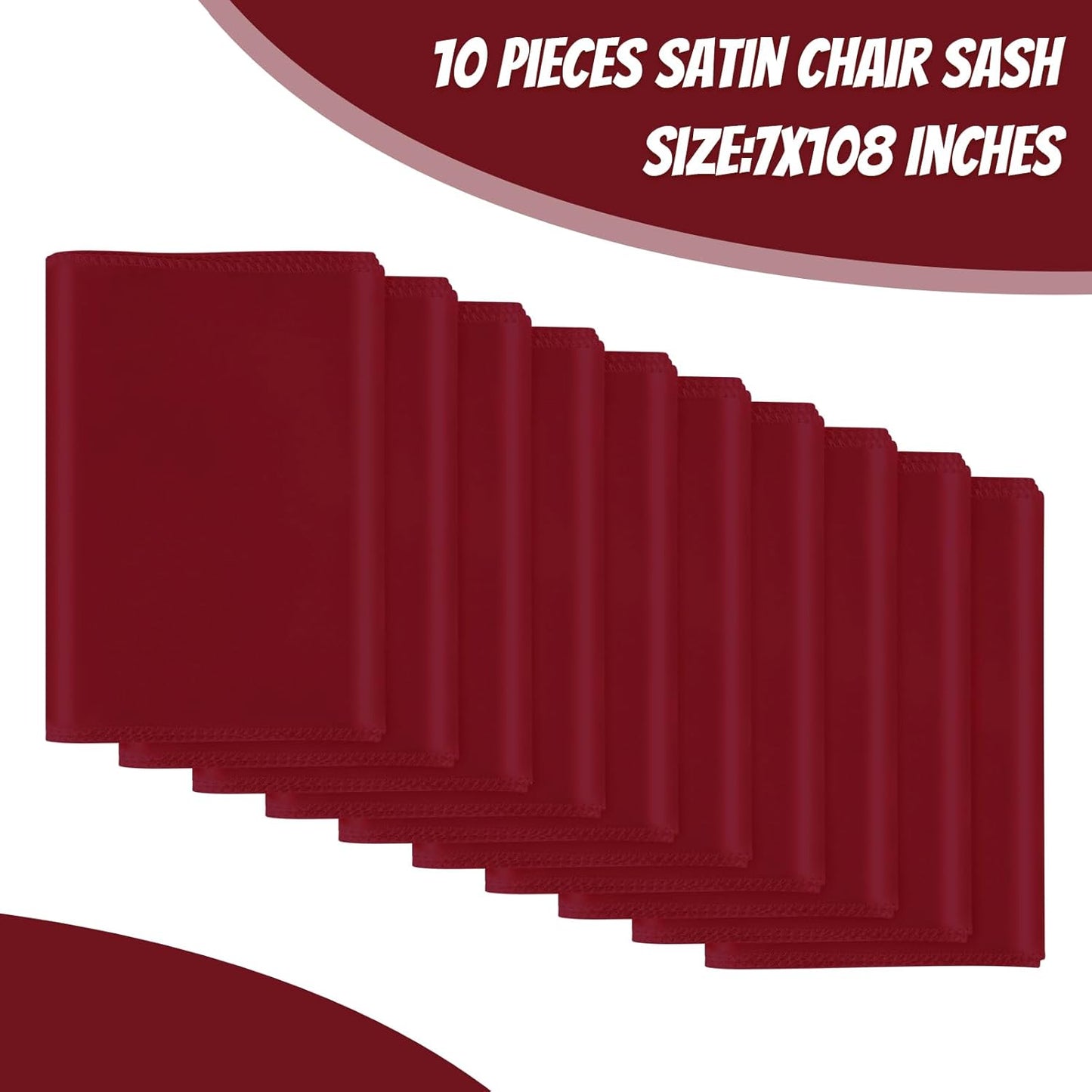 10 PCS Burgundy Satin Chair Sashes Bows Universal Chair Ribbon Ties Back Sash for Wedding Party Reception Events Banquets Hotel Event Chair Cover Decoration (7x108 inch)