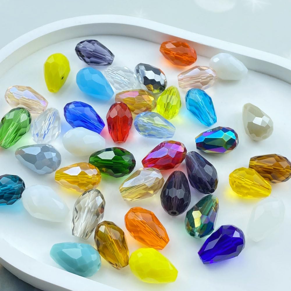 110pcs 6x8mm Teardrop Crystal Glass Beads Vertical Hole Faceted Loose Spacer Beads for DIY Craft Jewelry Making Necklace Bracelet Earring Wind Chimes(Mix Colors Series)
