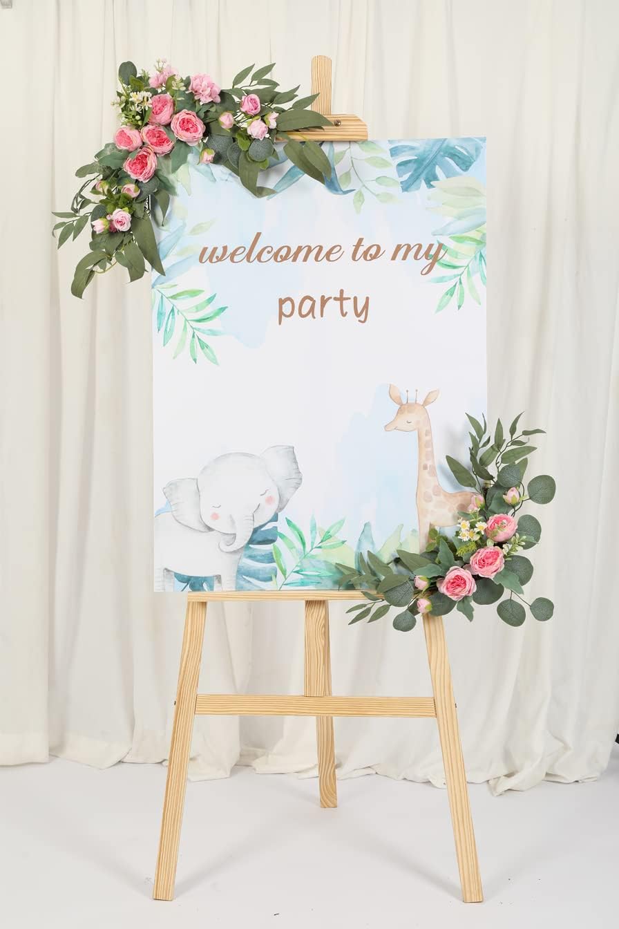 H&W 2pcs Artificial Wedding Arch Flowers for Wedding Sign, Floral Swag Dusty Decor for Reception Ceremony Backdrop Sweetheart Table(Willow Leaves-Peony-Pink)