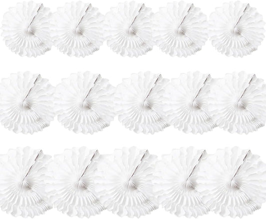 15pcs White Paper Fans Decorations - 6'', 8'', 10'' Round Tissue Honeycomb Set for Party, Birthday, Wedding Events
