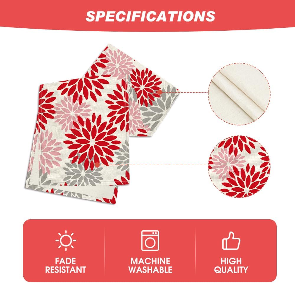 Artoid Mode Red Pink Dahlia Floral Pinnata Christmas Table Runner, Valentine Summer Kitchen Dining Table Decoration for Home Party Decor 13x36 Inch