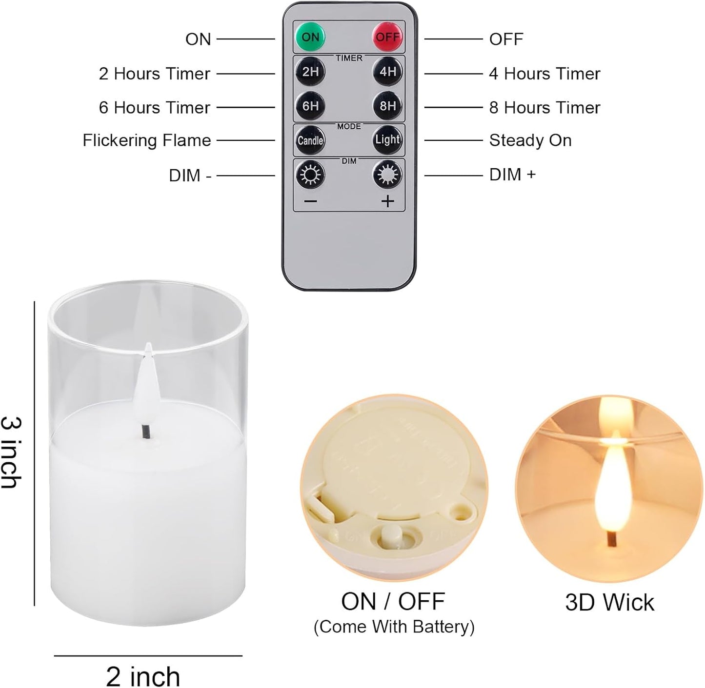 12Pack Glass Flickering Flameless Candles with Remote, 2"X3" Real Wax Votive Candles Battery Operated, Small Electric LED Candles for Wedding Home Decor, w/4 Timers+2 Lighting Modes [Clear]