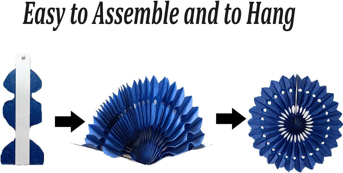 15pcs 10'' 12'' 14'' Paper Fans Decorations White Blue Round Tissue Paper Fans Hanging Paper Fans Set Party Paper Honeycomb Fans Decorations for Party Birthday Wedding Events