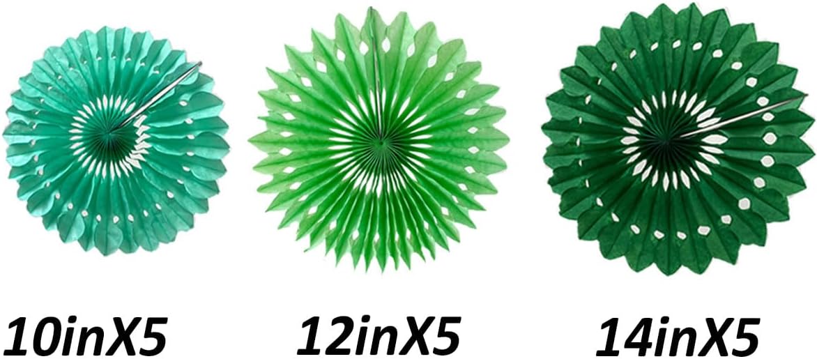 15pcs 10'' 12'' 14'' Paper Fans Decorations Green Theme Party Decor Round Tissue Paper Fans Hanging Paper Fans Set Party Paper Honeycomb Fans Decorations for Party Birthday Wedding Events