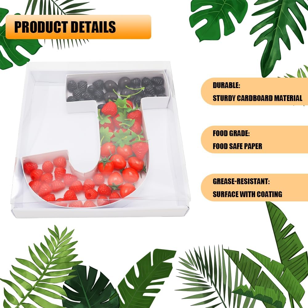 12" Fillable Cardboard Letter Charcuterie Gift Cupcake Box With Cover Sweets Packaging (J)