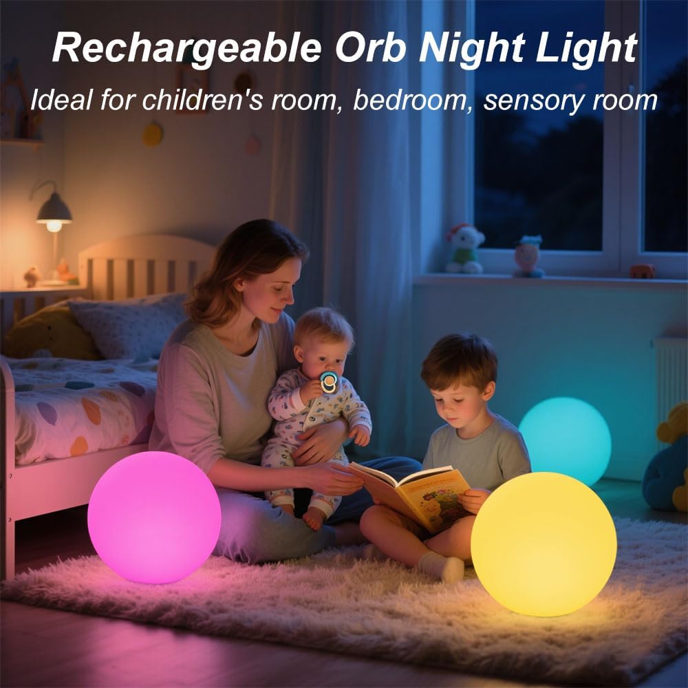 12-inch LED Glowing Ball Light w/Remote, LED Globe Orb Night Light Mood Lamp for Kid Adult, Rechargeable Dimmable RGB Color Changing Glowing Orb, Waterproof Light Up Ball for Garden Patio Party Decor