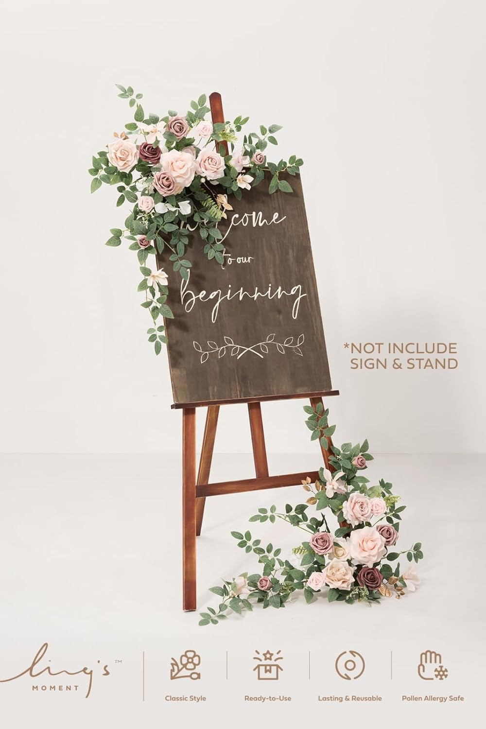 Ling's moment 2pcs Wedding Flowers Garland Artificial Floral Swag Arch Decorations Greenery Arrangements Dusty Rose Cream Ceremony Reception Garden Easel Wall Entryway Outdoor Board(NOT Include Sign)