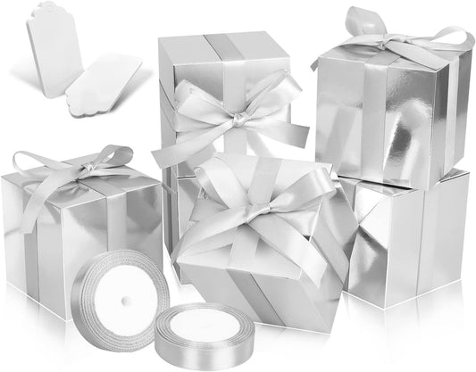 100 Pack Small Gift Boxes, 3x3x3 Inches Favor Boxes Silver Paper Gift Boxes with Lids for Presents, Crafting, Cupcake Boxes, Gifts, Candy Boxes for Wedding Party Bridal Shower Baby Shower Favors