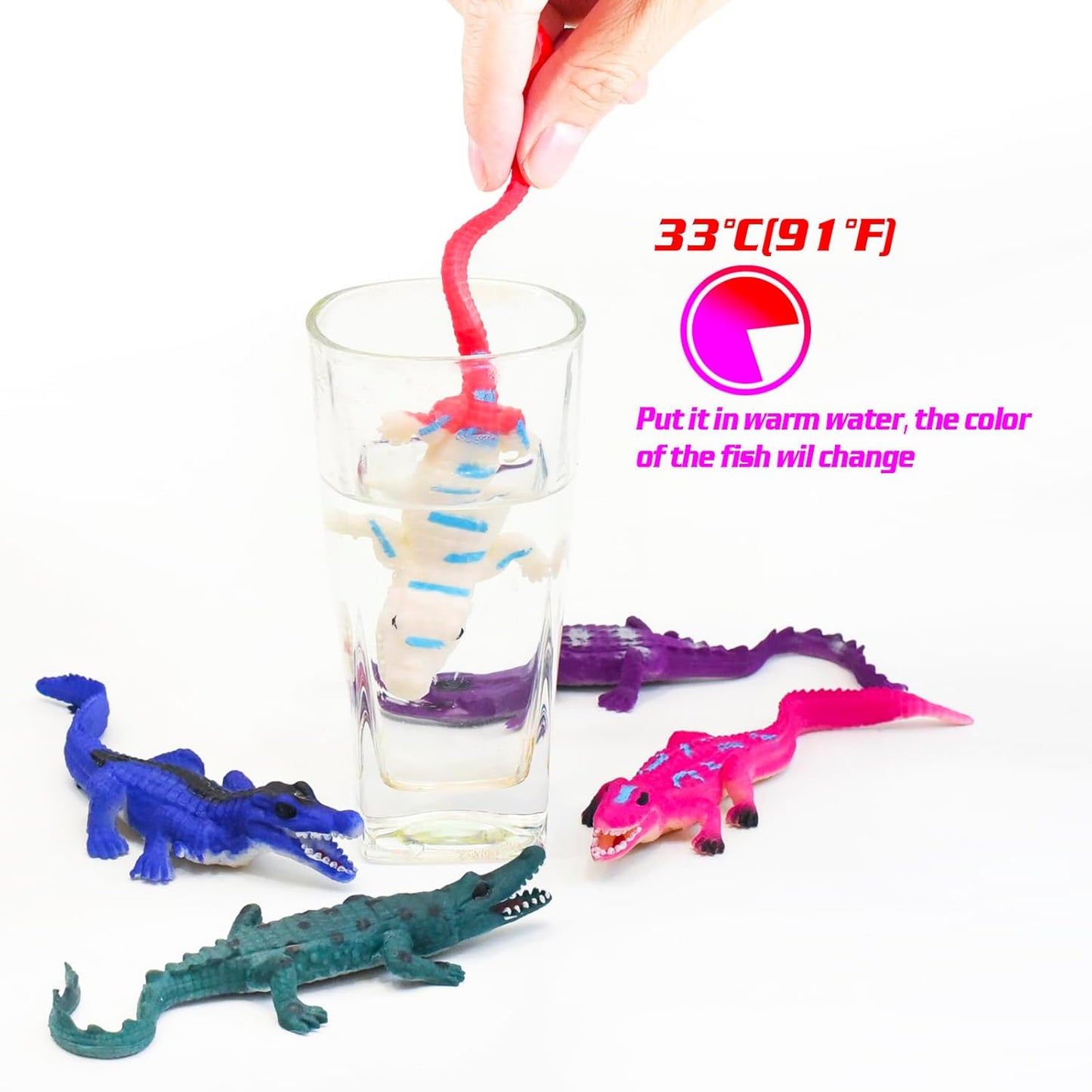 10 Pcs Alligator Animal Figure Bath Toys, Color Changing Crocodile Toy, for Kids 3 Years and up, for Themed Parties, Cake Topper, Kids Easter Basket, Stress Relief Adults