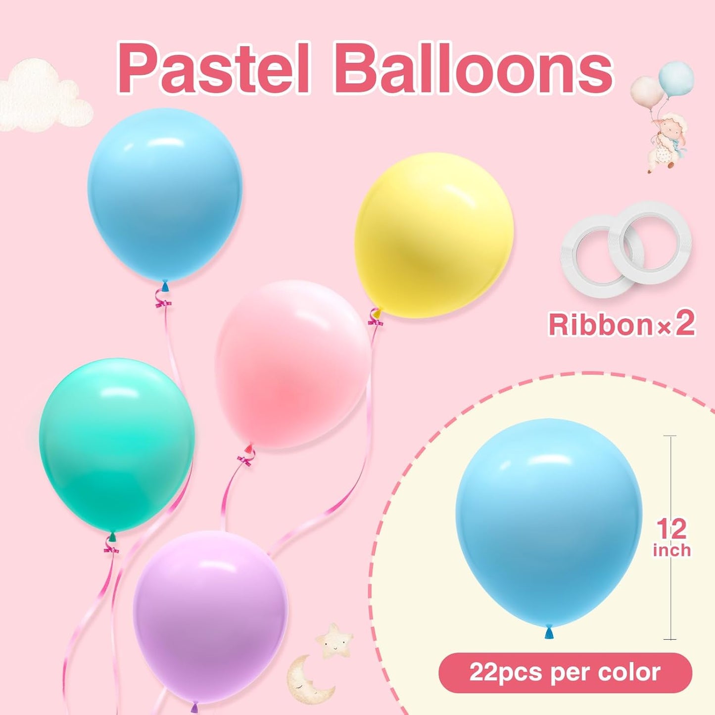110pcs Pastel Balloons 12 Inch Latex Balloon Arch Kit Assorted Colors for Birthday Baby Shower Anniversary Graduation Wedding Party Decorations