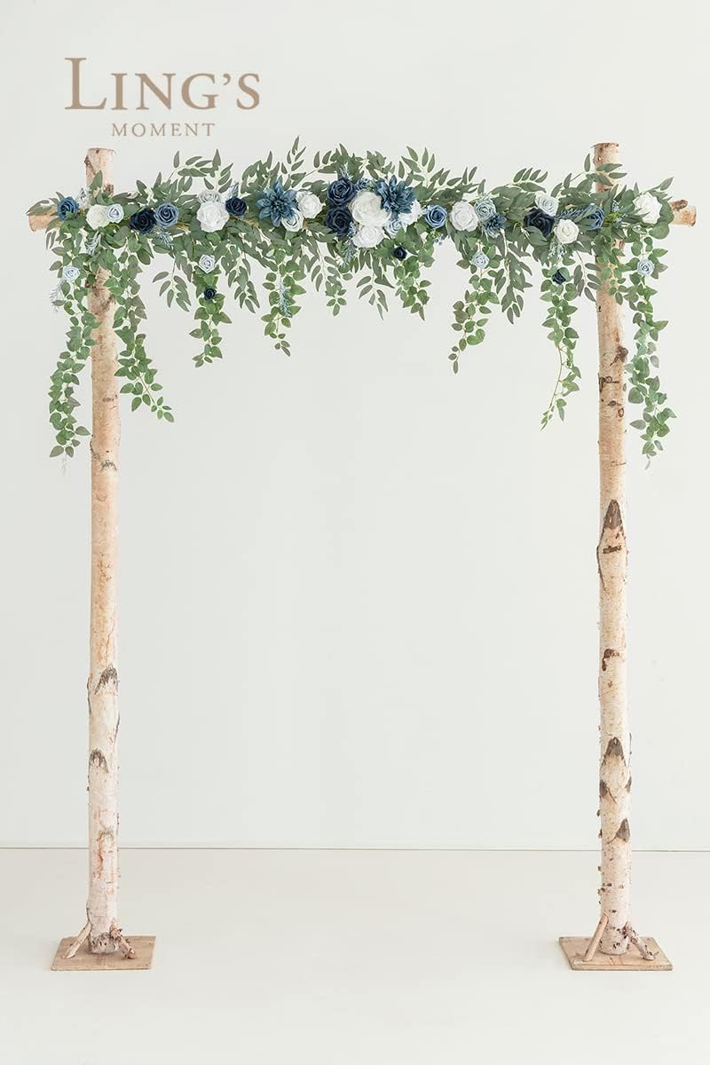 Ling's Moment 6.5FT Backdrop Floral Garland, Spring Artificial Wedding Arch Flowers Sage Green, Navy Blue Ceremony Reception Hanging Eucalyptus Rose Arbor Arrangement Outdoor Beach Swag Home Decor