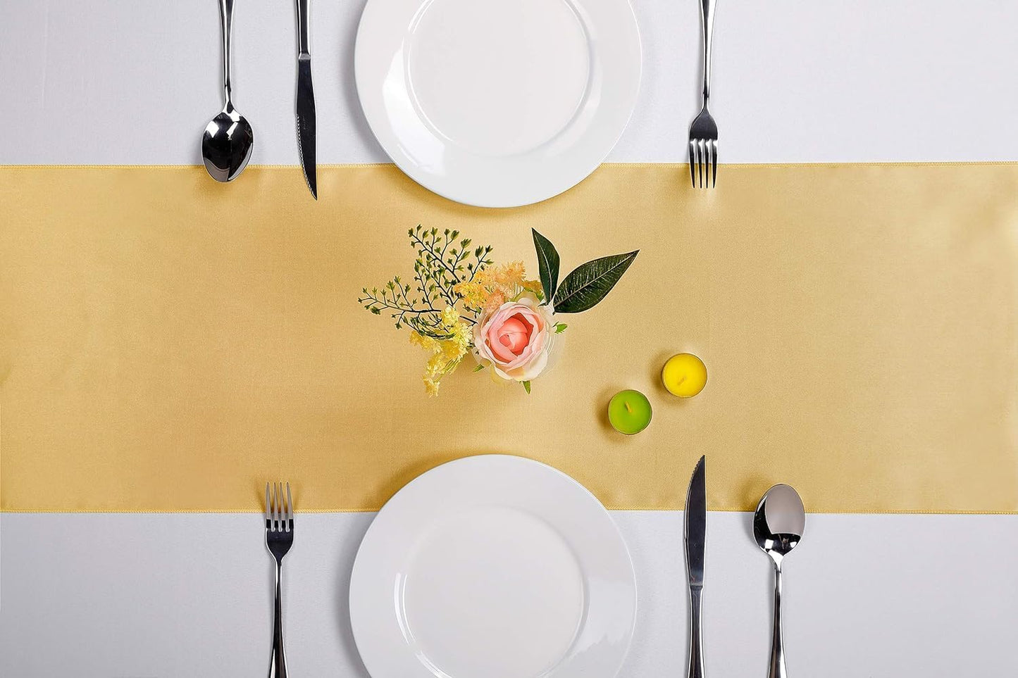15-Pack Satin Table Runner Light Gold 12 x 108 inches Long, Table Runners for Wedding, Birthday Parties, Banquets Decorations（15 Pack, 12x108 Inch, Light Gold）