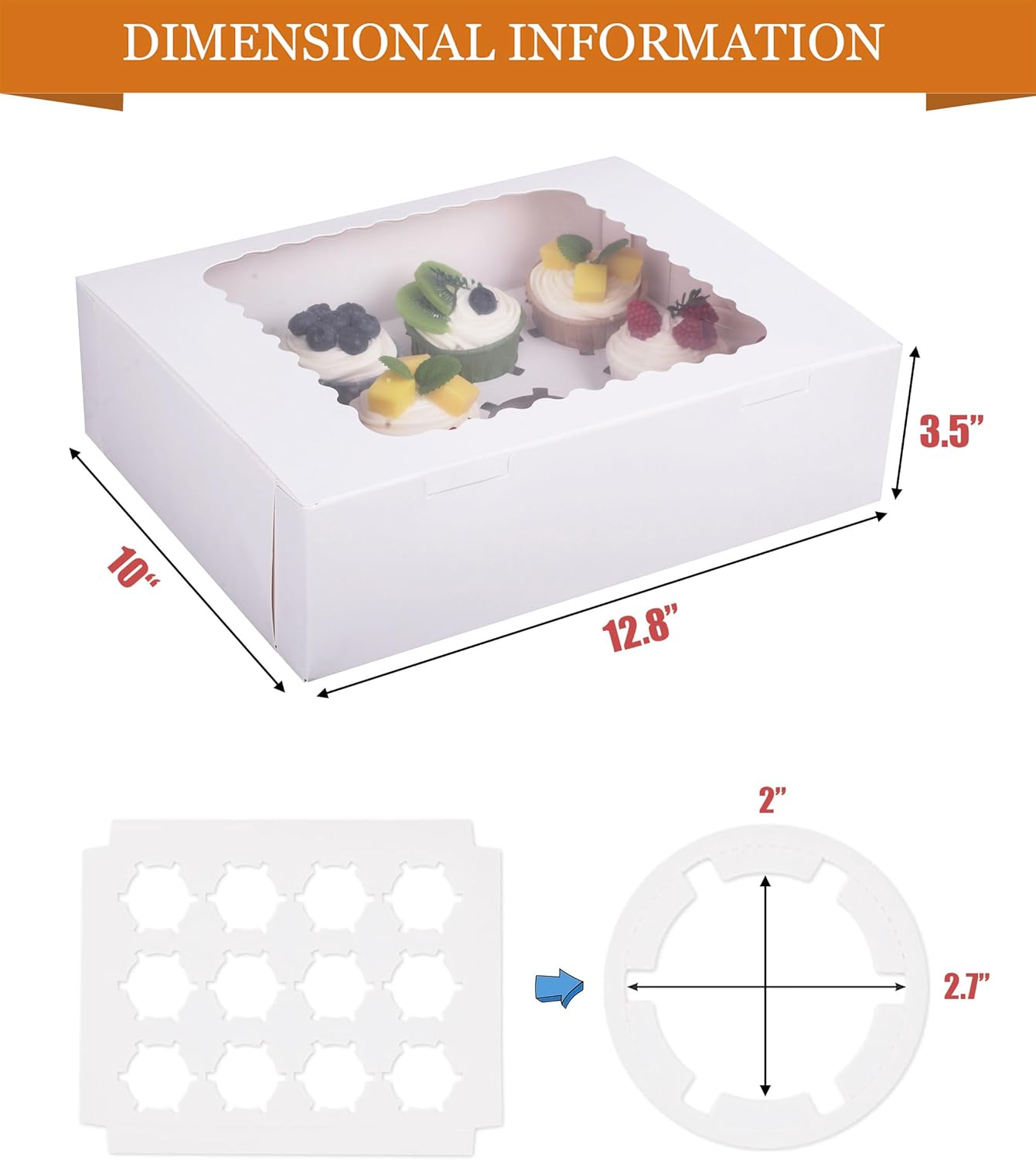 15-Set Cupcake Boxes Hold 12 Standard Cupcakes, Food Grade Cupcake Holders Bakery Carrier Boxes with Windows and Inserts for Cupcakes, Muffins and Pastries (White-15 Pack)