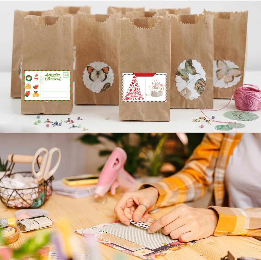 100-1000pcs Custom Stickers Merry Christmas Stickers Personalized Labels Adhesive Xmas Decorative Envelope Seals Stickers for Cards Gift Boxes (Round Kraft -4)