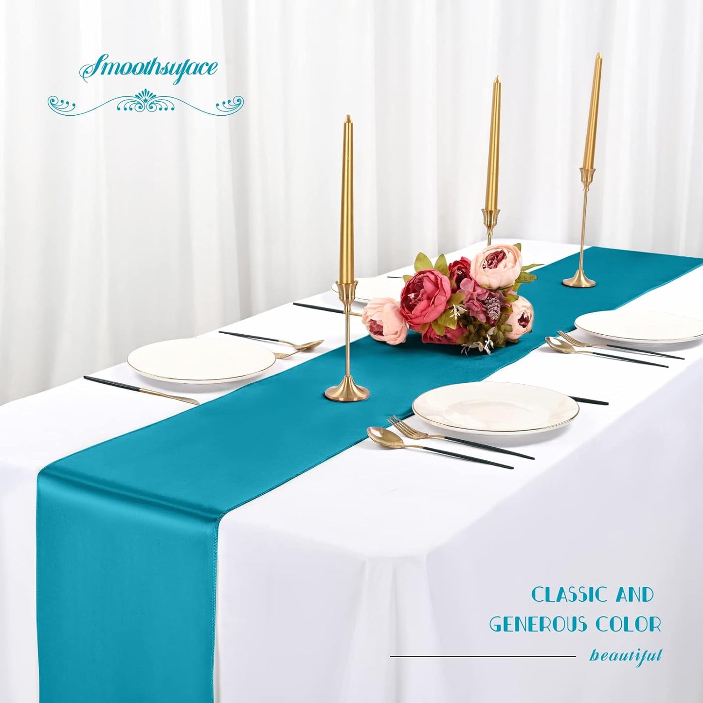 12 Pack Turquoise Satin Table Runner,12 x 108 inch Long Premium Smooth Table Runner for Wedding, Banquets, Birthday, Party,Graduation,Engagements,Table Runners fit Rectangle and Round Table