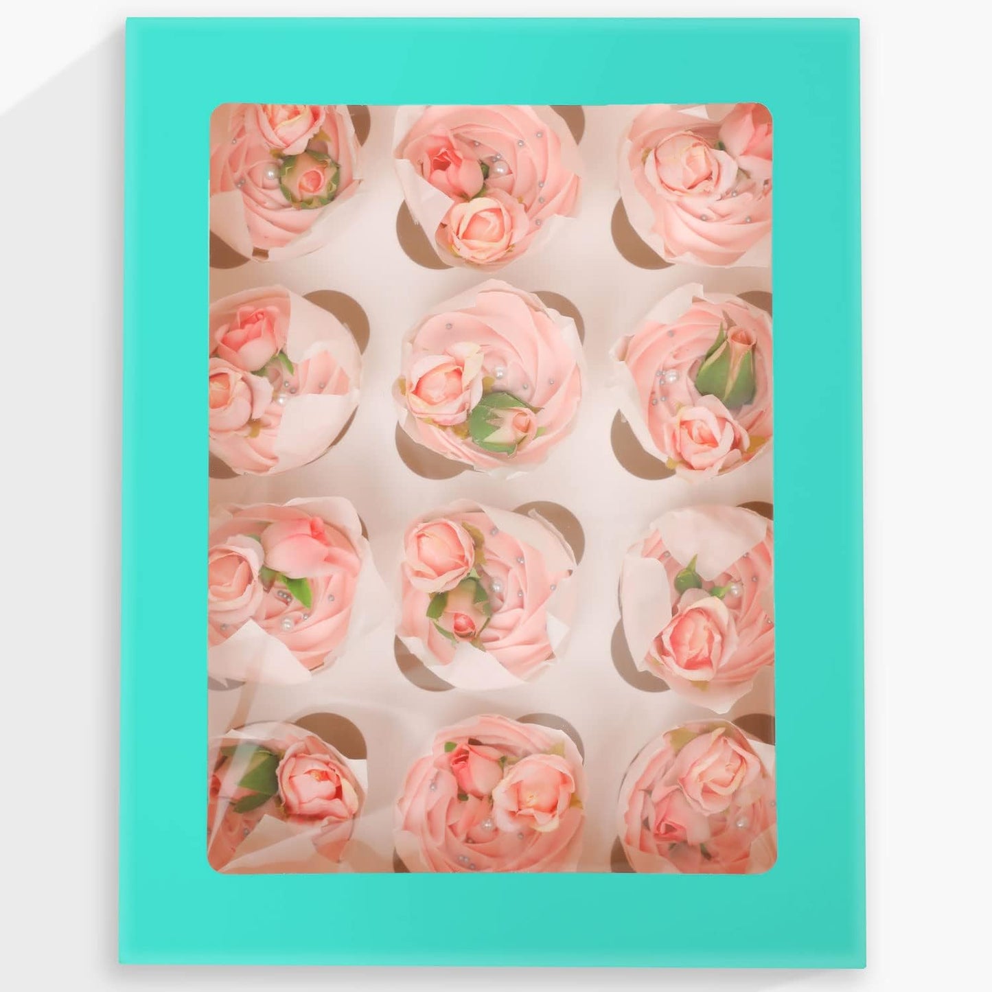 12 Cupcake Containers 10-Packs Cupcake Box Cupcakes Carrier, Mint Blue 12 Cupcake Boxes with Window 13"x10"x3.5"