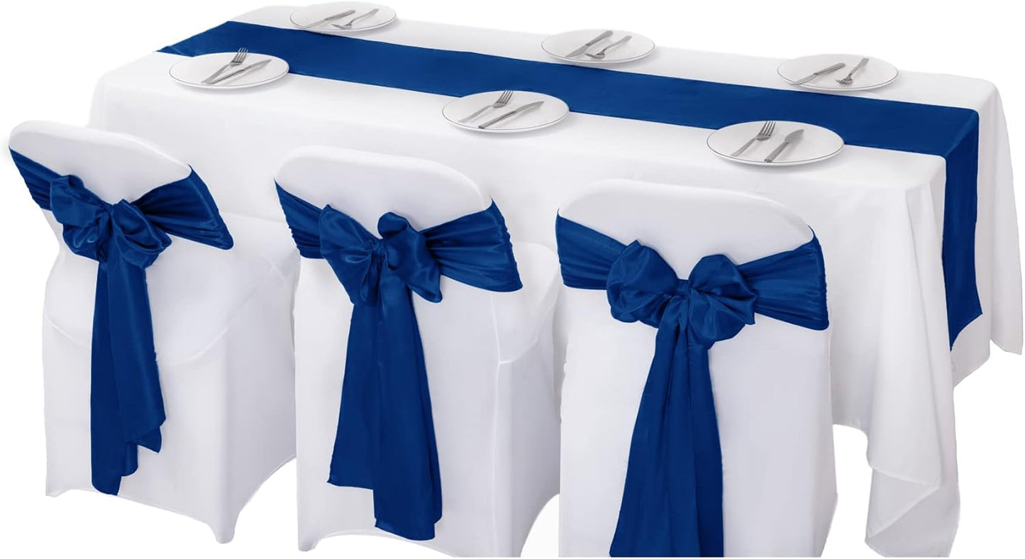 12Pack Table Runner 12 x 108 Inches Satin Silk Table Runner for Wedding, Birthday Party, Banquets, Graduations Decoration, fit Rectange and Round Table-Royal Blue