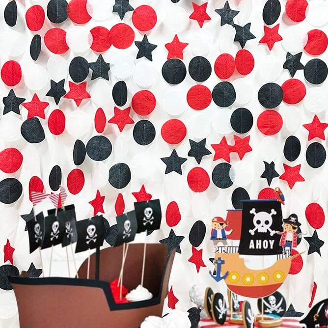 173 Ft Red Black and White Party Decorations Big Star Circle Dots Backdrop Streamer Garland for Graduation Birthday Engagement Wedding Bachelorette Baby Shower Casino Poker Pirate Theme Party Supplies