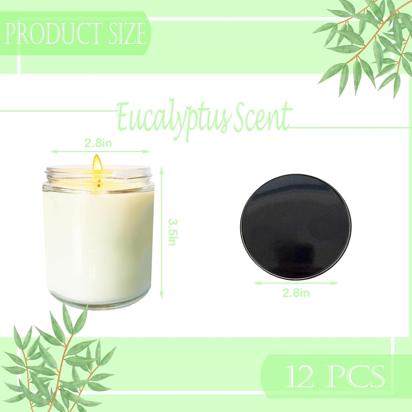 12 Pcs 8 Oz Bulk White Soy Candles,Eucalyptus Scented Candles Set,Bulk Aromatherapy Candle,Great Stress Relieving Scented Candle for Girls as a Gift for Birthdays, Weddings and More!