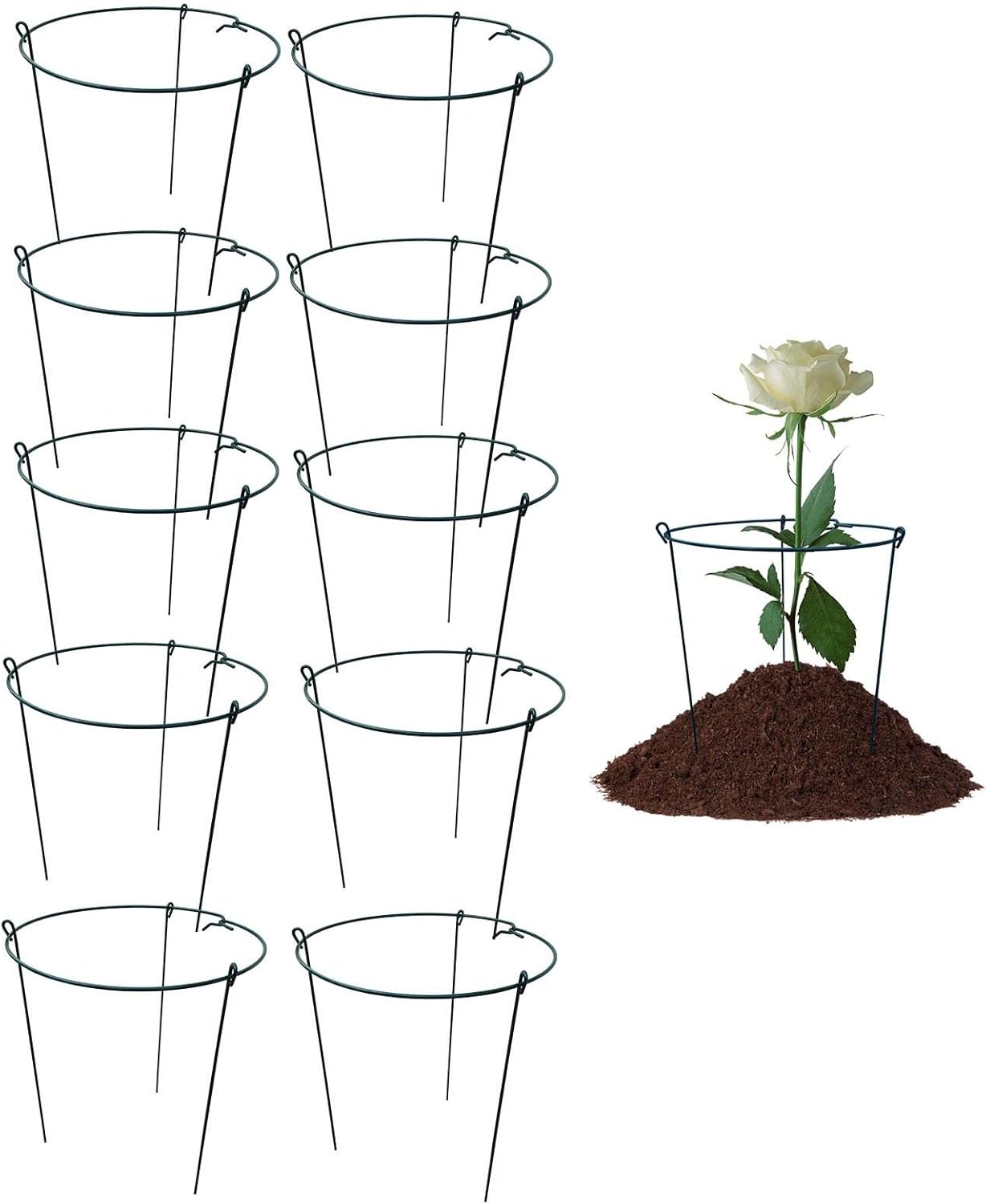 10" Wide x 16" High Peony Cage Rings Garden Plant Support Brace, Pack of 10 Round Metal Plant Stakes Rings, Strong Large Garden Supports for Flowers, Peonies, Rose, Lily