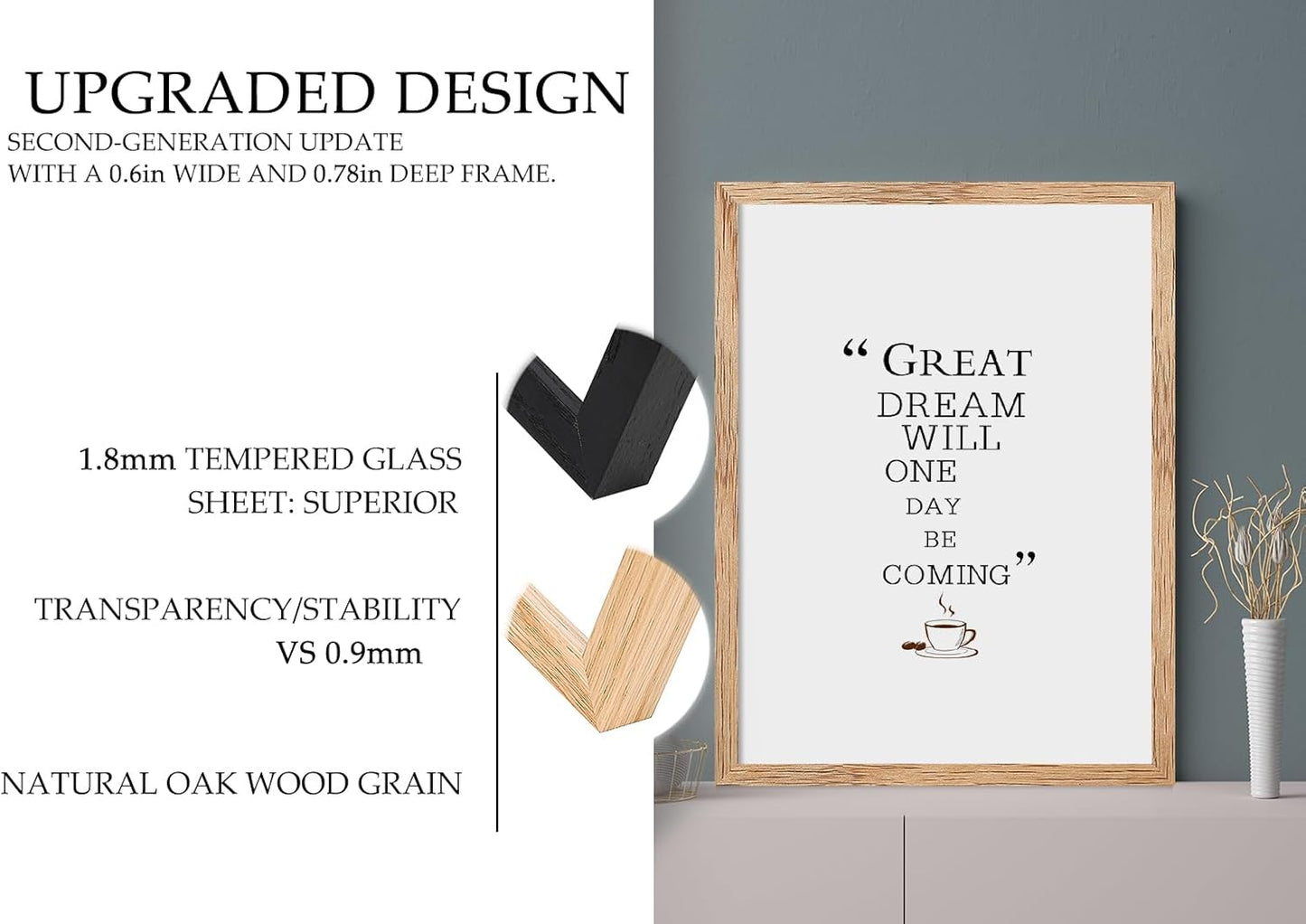 11x14 Picture Frames Natural Solid Oak Wood with Tempered Glass, 2 Pack Photo Frames with 8x10 Mat for Wall Mounting Display, for Photos, Art, Prints(Oak)