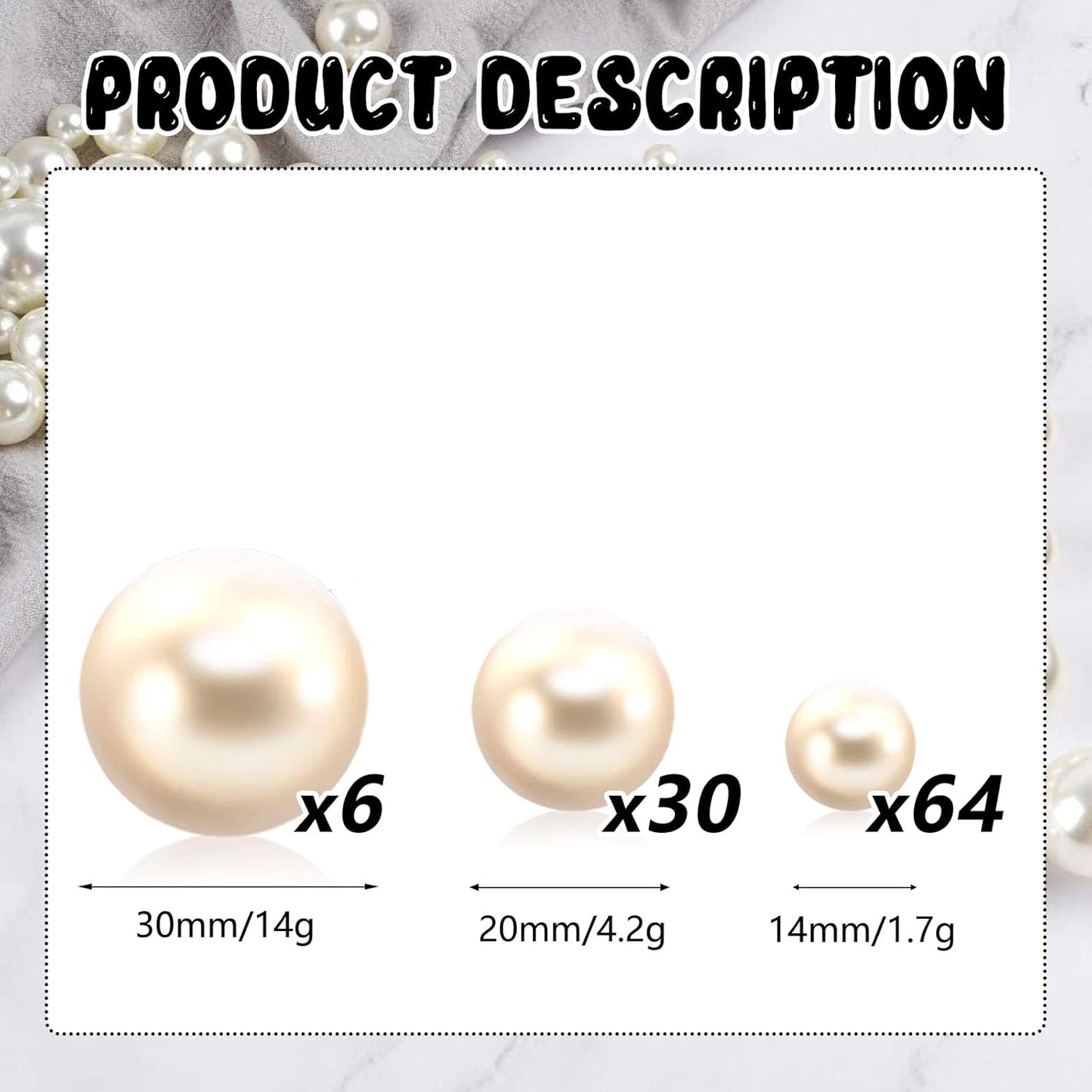 100PCS Milk White Faux Pearls Beads for Centerpiece Vases, Vase Filler Faux Pearls, No Holes Filler Beads for Party Anniversary Birthday Wedding Table Decor, 14/20/30mm