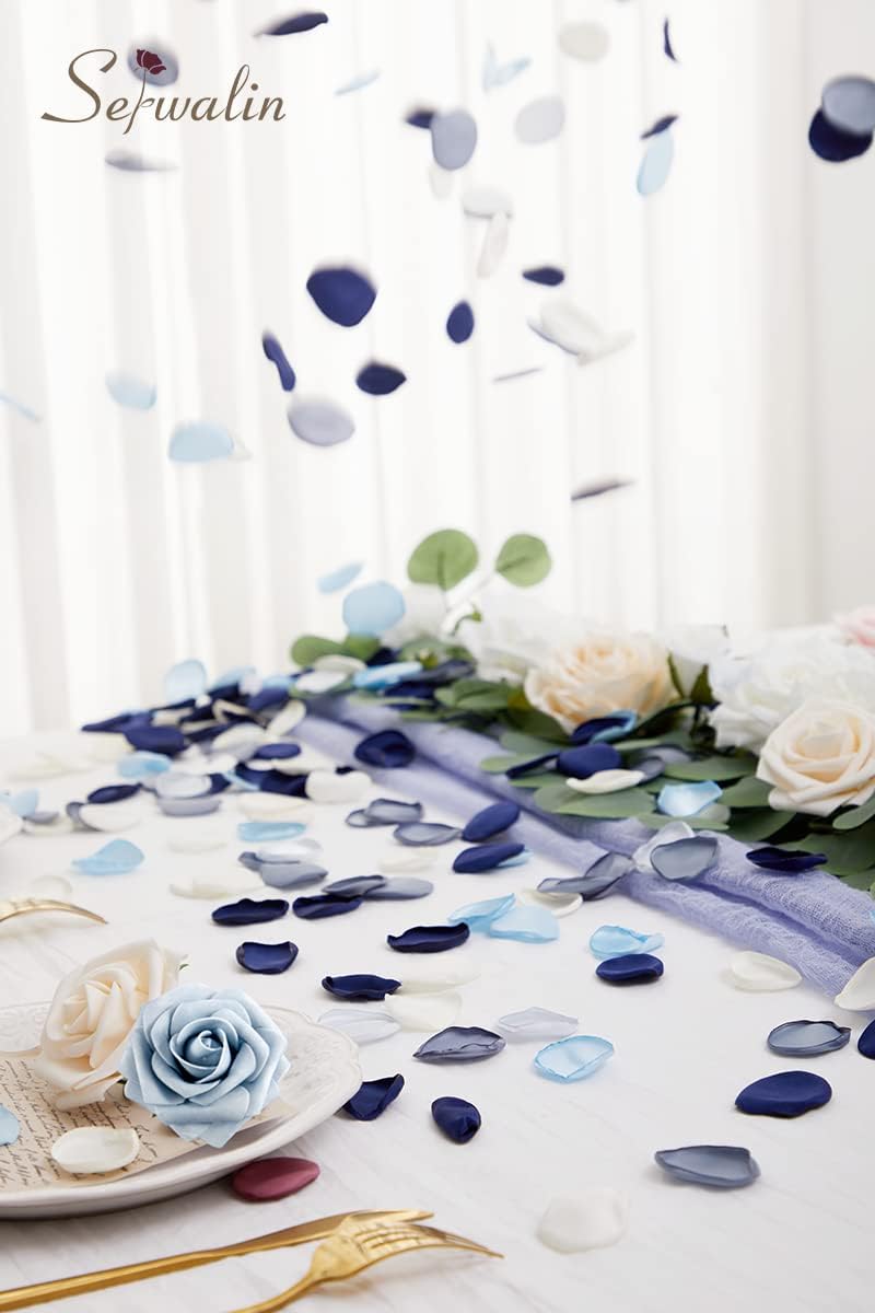 Serwalin 500Pcs Silk Rose Petals Artificial Flower Petals for Weddings Proposal Dusty Navy Blue Petals Flower Girl Petals for Wedding Basket Aisle Runner Bridal Shower (4 Color Mixes)