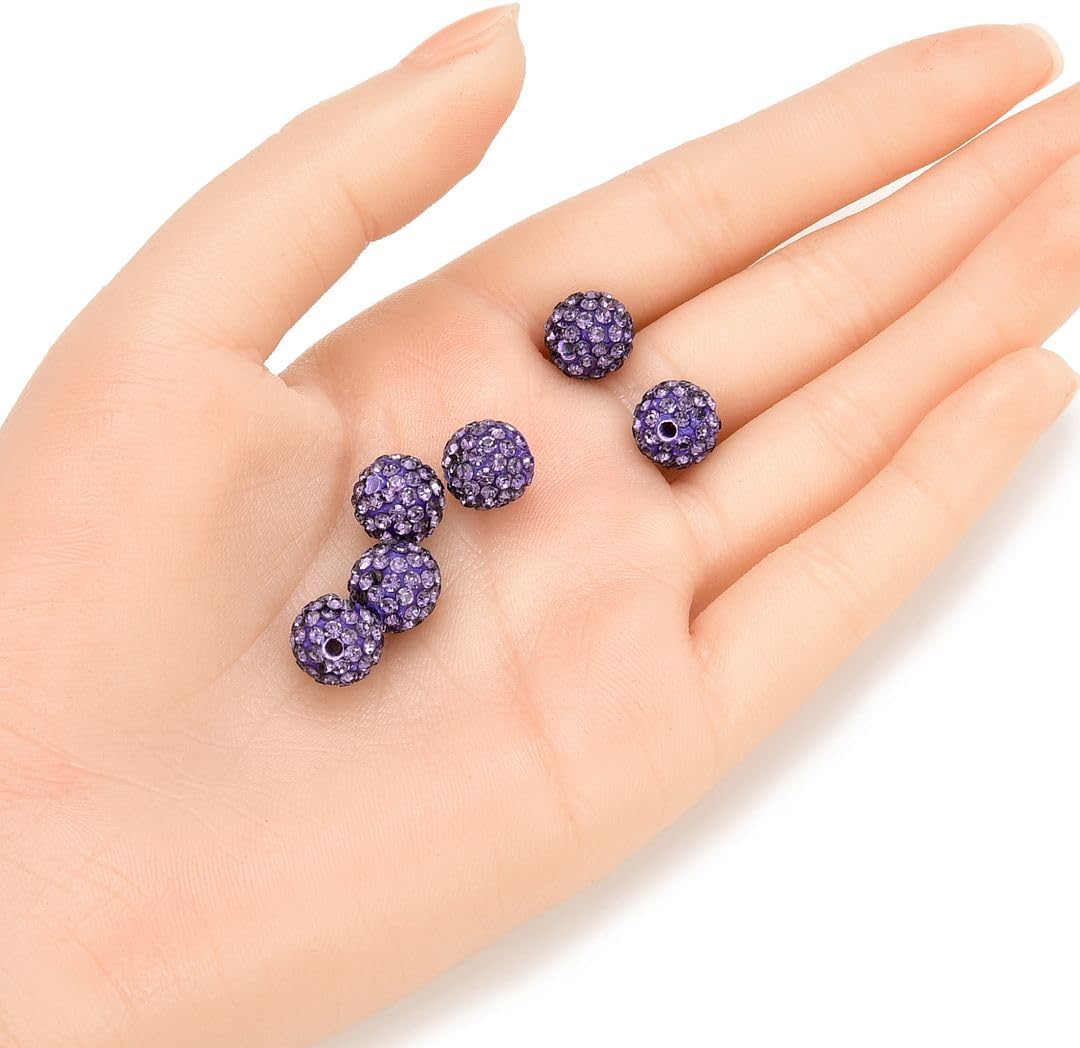 100pcs Adabele Grade A Suncatcher Crystal Rhinestone Pave Loose Beads 10mm Tanzanite Purple Polymer Clay Disco Ball Spacers Compatible with Shamballa All Craft Jewelry Making DB10-26