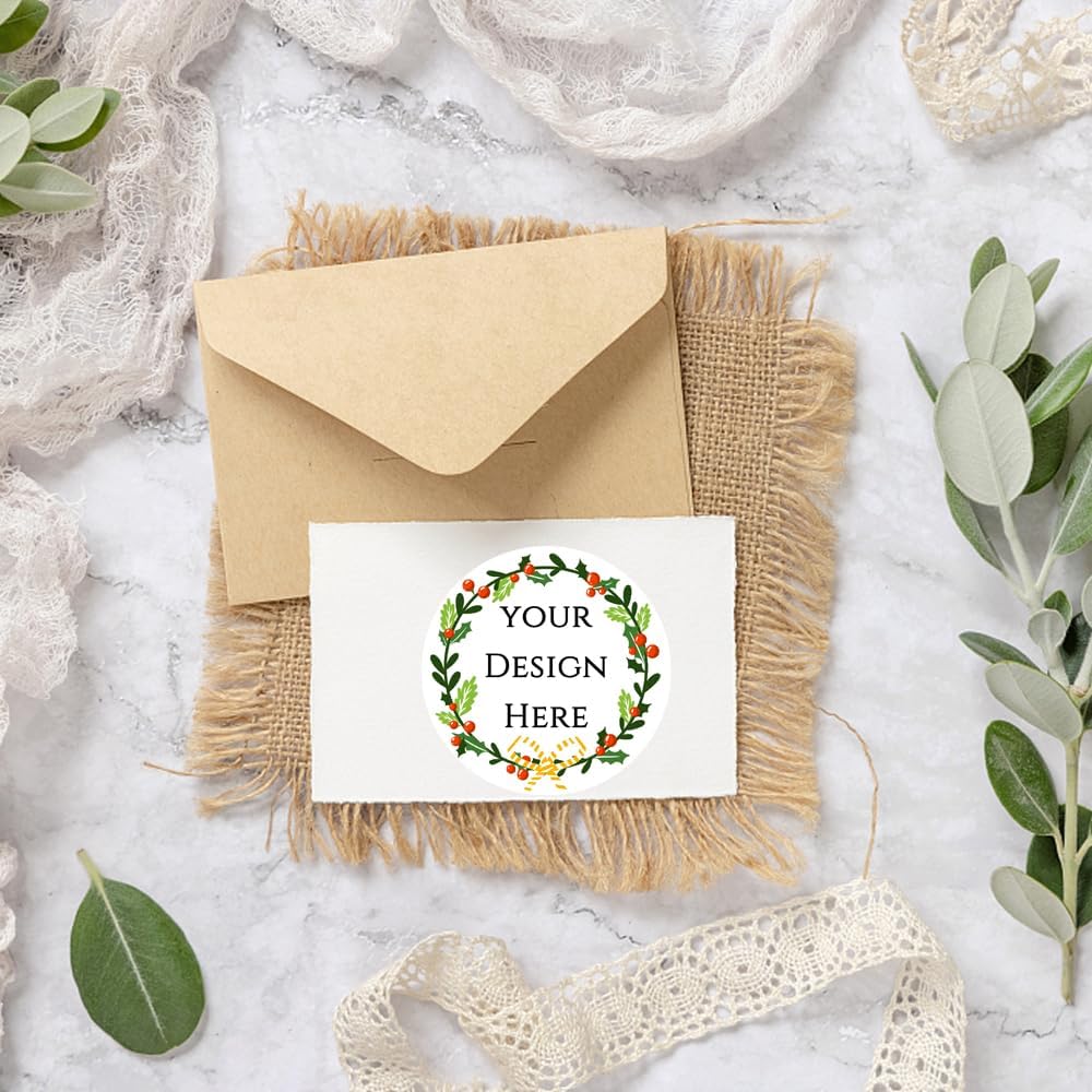 100-1000pcs Custom Stickers Merry Christmas Stickers Personalized Labels Adhesive Xmas Decorative Envelope Seals Stickers for Cards Gift Boxes (Round Kraft -8)
