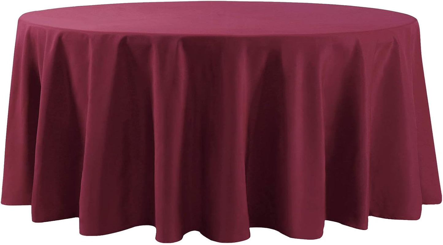 132 inch Round Tablecloth Washable Polyester Table Cloth Decorative Table Cover for Wedding Party Dining Banquet（132 inch,Burgundy）