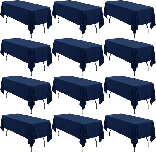 12 Pack Polyester Tablecloth 60 x 126 Inch Navy Blue Tablecloth for 8 Ft Rectangle Tables,Washable Fabric Table Covers Polyester Table Clothes for Wedding Parties Banque