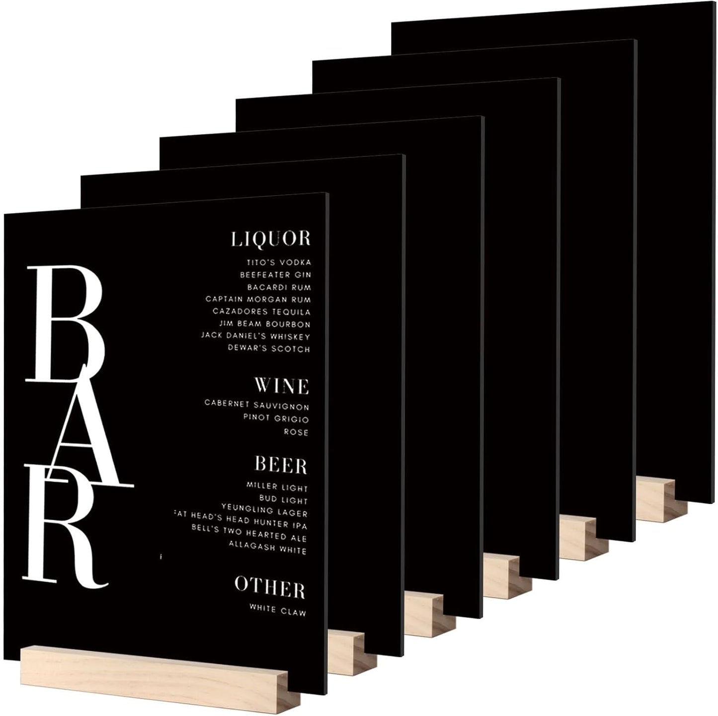 JINMURY 8x10 Inch Black Acrylic Sign with Holder- 6 Pack Blank Black Acrylic Sheets and Wood Stands, DIY Blank Signs for Wedding Party Reception (6 Pack 8 x10 Inch)