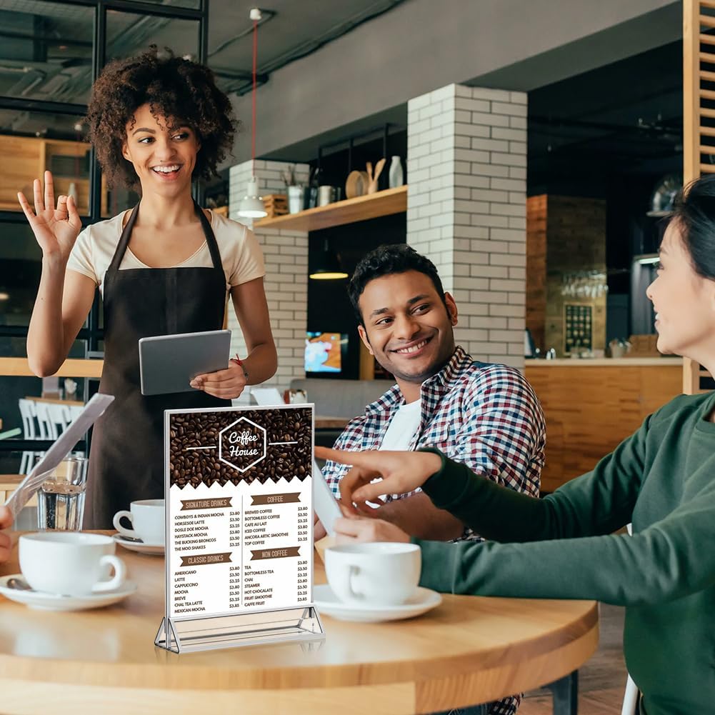 16 Pack 4x6 Clear Acrylic Sign Holders with Silver Borders and Vertical Stand, Double Sided Display Acrylic Table Number Holder for Desktop Table Menu, Wedding, Party, Restaurant