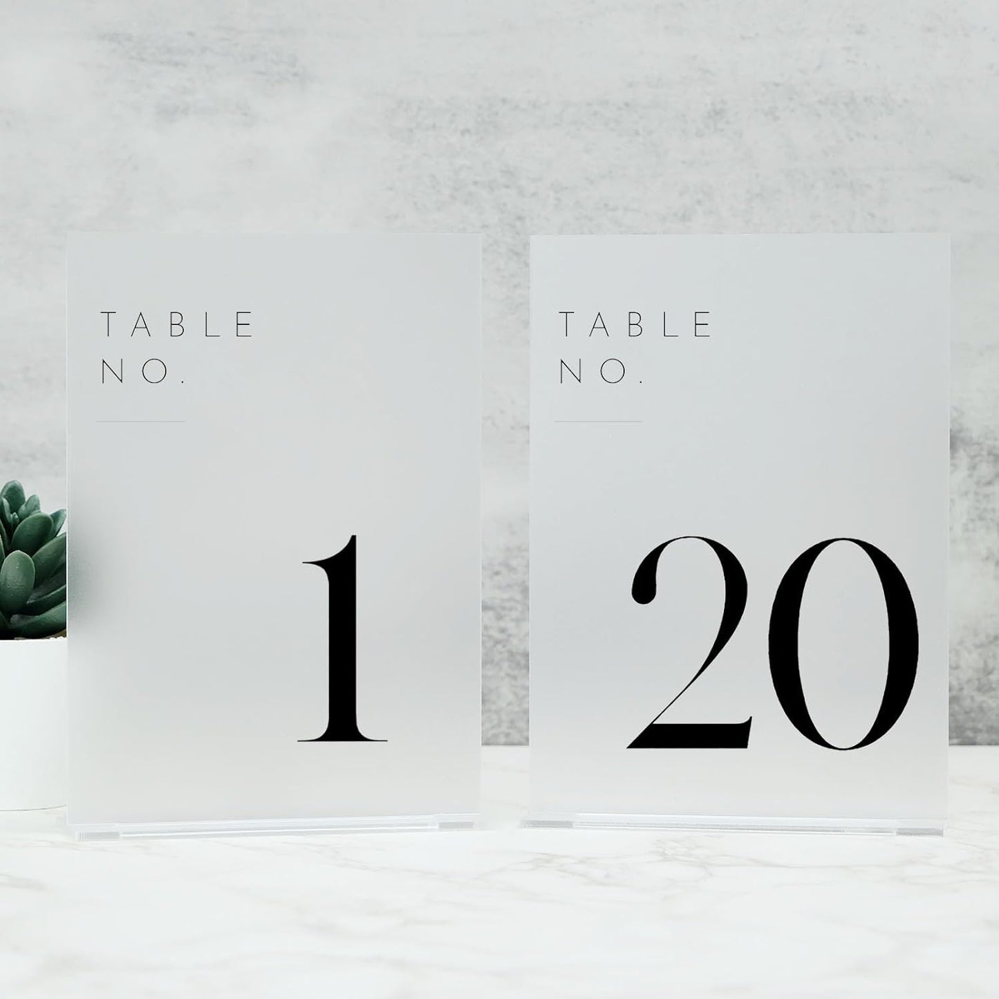 JINMURY Frosted Wedding Table Numbers 1-20 with Stands, 5"x7" Frosted Acrylic Table Numbers, Perfect for Wedding Reception, Party, Anniversary, Event (Black Font,1-20, 5"x7")