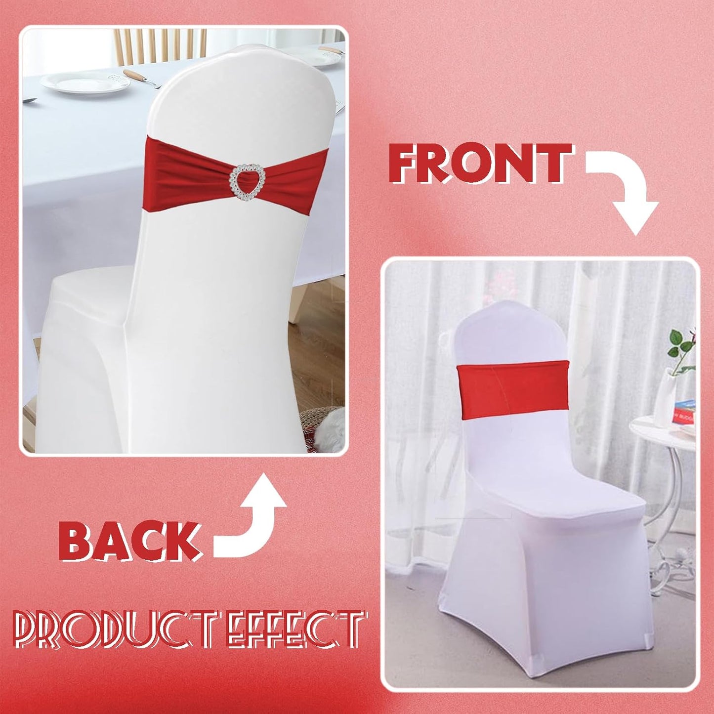 100PCS Spandex Stretch Red Chair Sashes Bows Universal Elastic Chair Cover Bands Ties with Buckle Slider for Wedding Party Birthday Reception Event Banquet Decoration(Red)