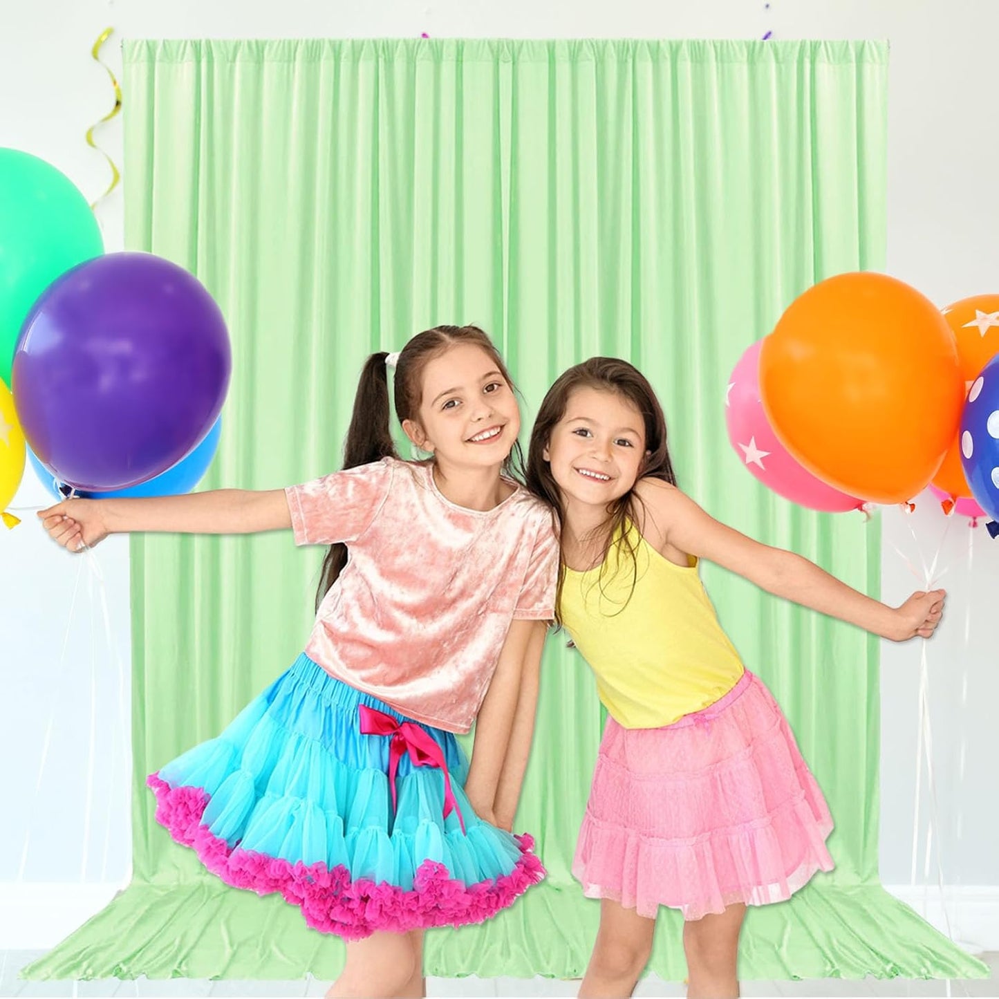 10ft x 10ft Light Green Backdrop Curtains for Parties, Fabric Satin Background Curtain with Rod Pockets for Weddings, Birthday, Baby Shower, Photography, Graduation Party Backdrop Drapes, 2 Panels