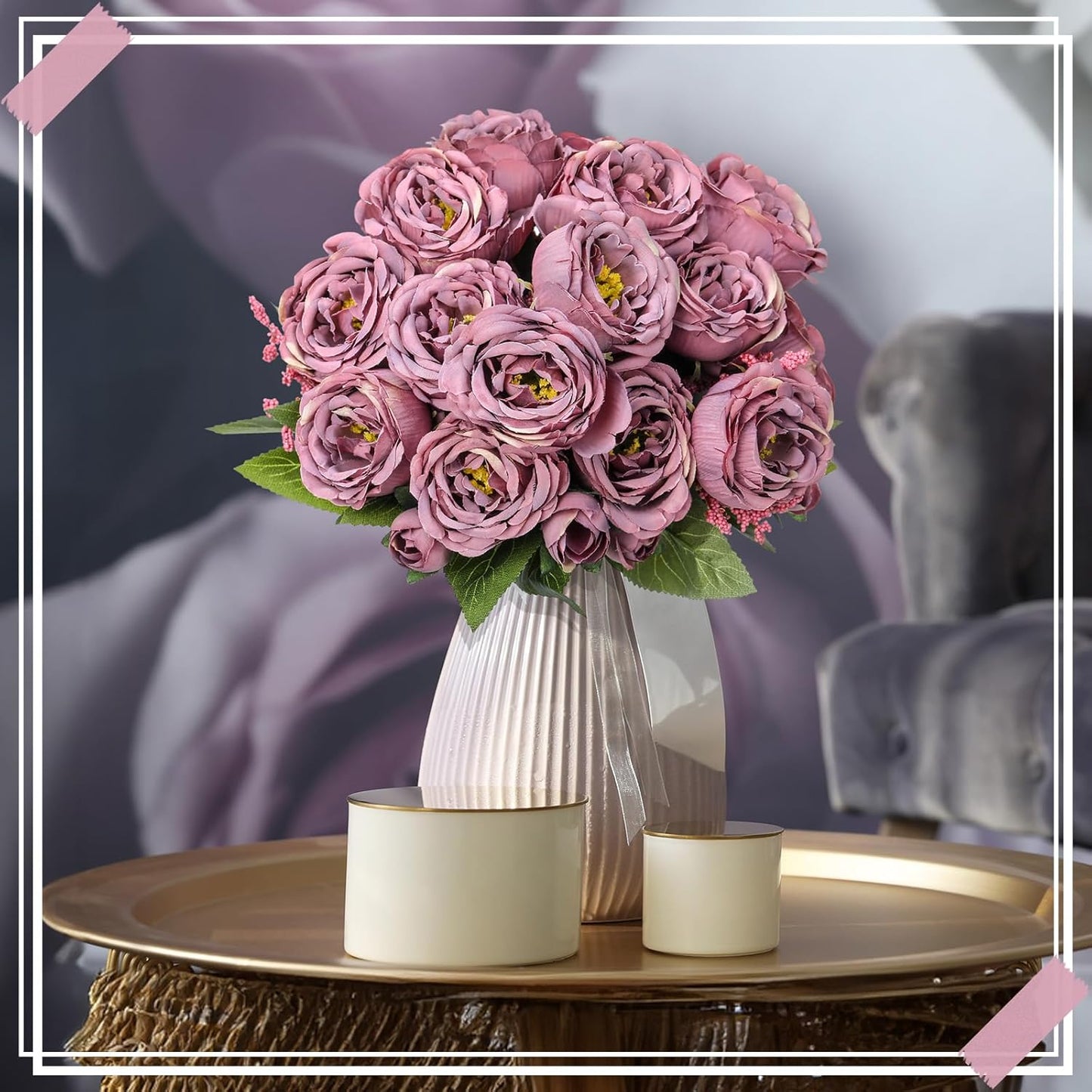 8 Bundles Artificial Peonies Flowers Boho Faux Flowers Arrangements Artificial Centerpiece Spring Bouquet Floral Wedding Decoration for Vase(Dark Purple)