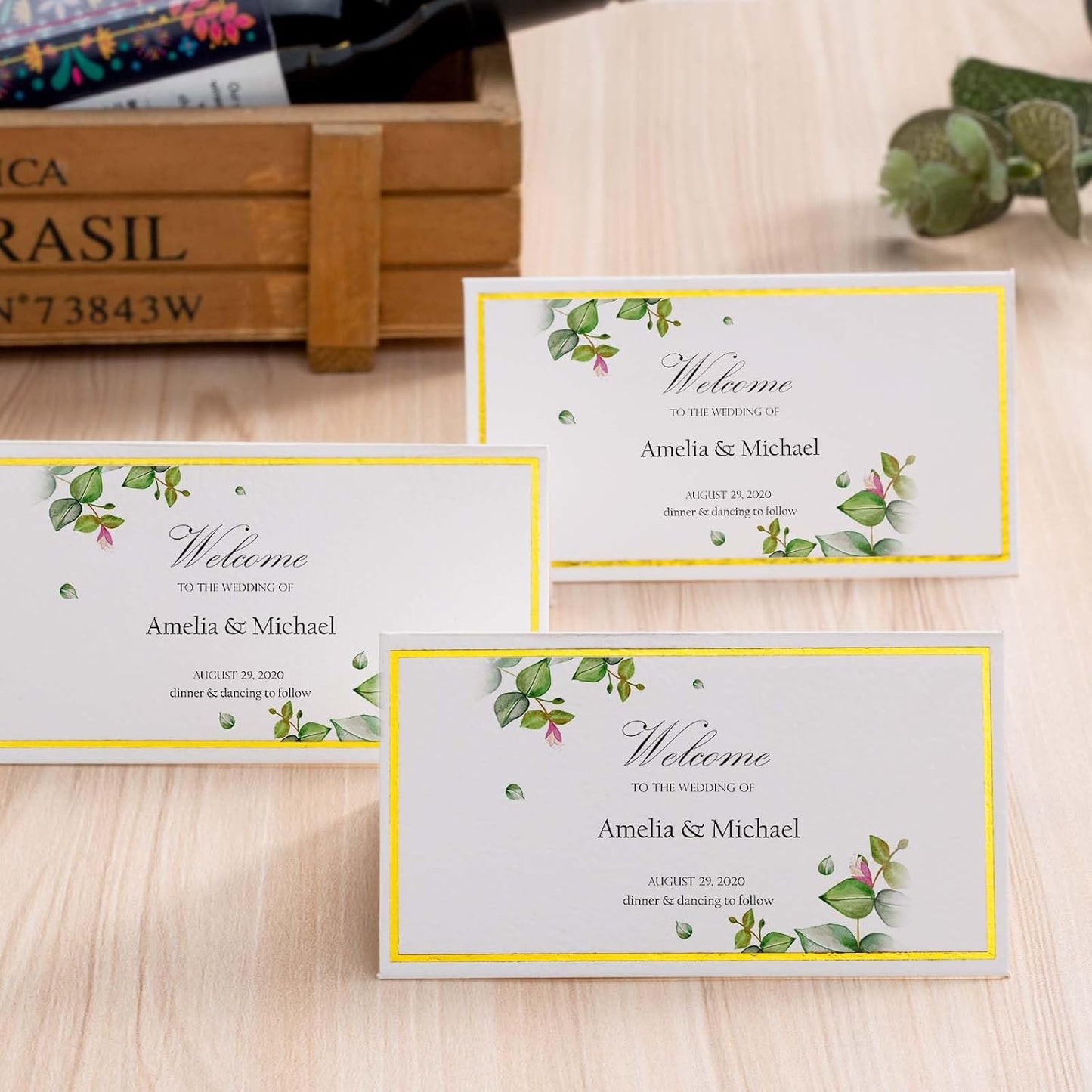 120Pcs Premium Place Cards, Small Table Cards with Gold Foil Border, 2" x 3.5" Tent Cards, Escort Cards, Name Cards, Wedding Place Cards for Wedding, Table, Dinner Parties, Seating Cards