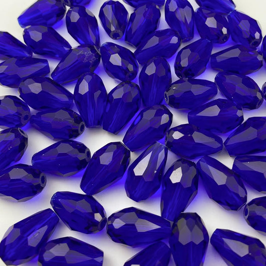 100pcs 8x12mm Teardrop Crystal Glass Beads Vertical Hole Faceted Glass Teardrop Spacer Beads for Bracelets Necklace Earring DIY Jewelry Making Craft(Sapphire Blue)