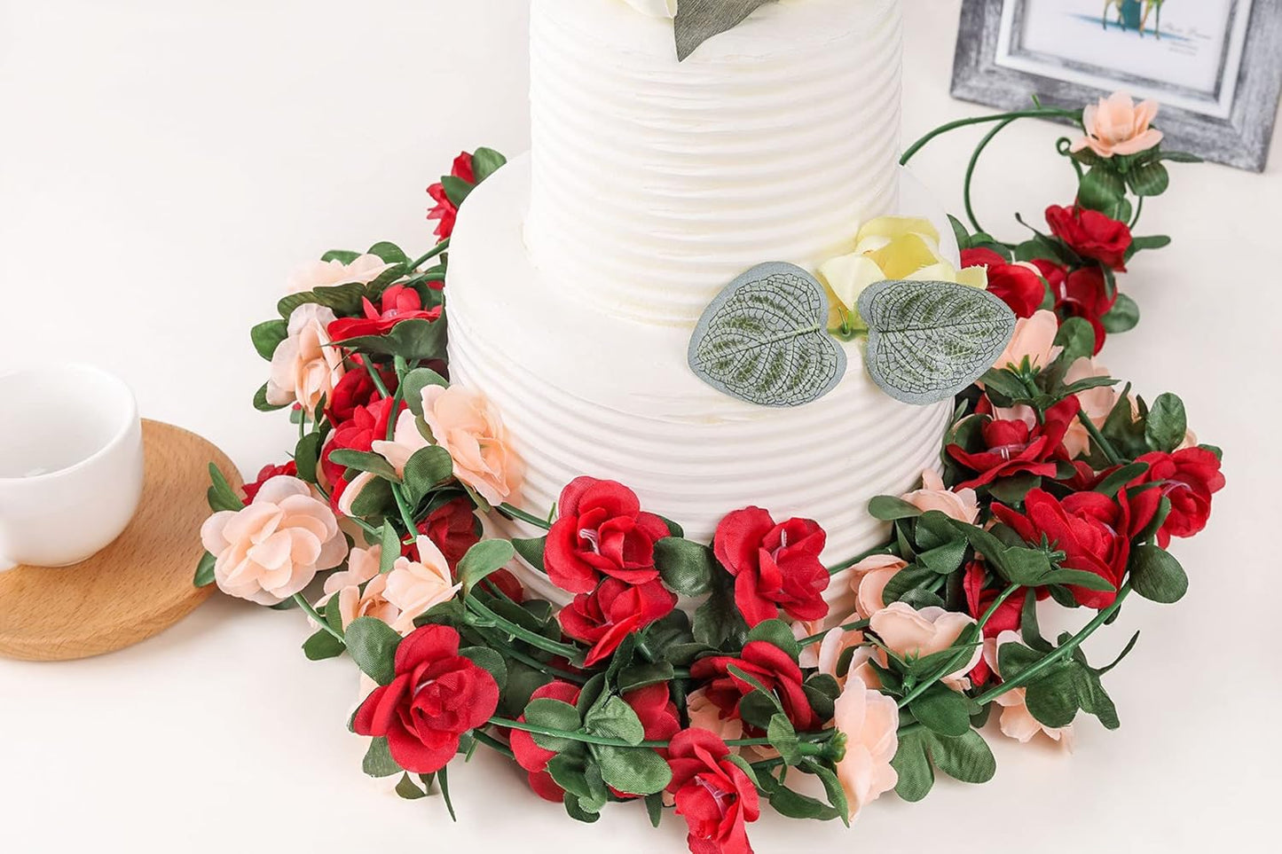 Miracliy 5 Pack 47 FT Fake Rose Vine Flowers Plants Artificial Flower Hanging Rose Ivy Home Hotel Office Wedding Party Garden Craft Art Déco