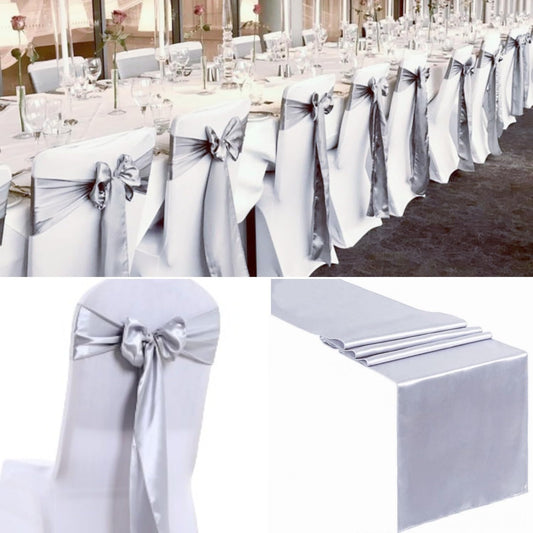 100 PCS Satin Chair Sashes Decorative Bow Chair Sashes Ties Ribbon Bows Chairs Cover Band for Wedding Birthday Party Ceremony Reception Banquet Events Hotel Home Kitchen Christmas(7x108inch,Silver)