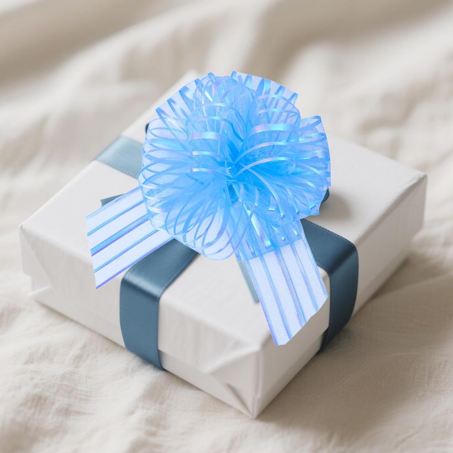 12 Pcs 6 Inch Large Organza Pull Bow Ribbon – Elegant Gift Bows for Wedding Decorations, Christmas Wrapping, Birthday Parties, Car Decor, Gift Baskets, and Valentine's Day Packaging(Light Blue)