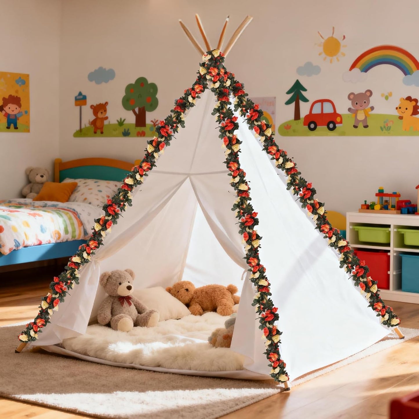 5 Pcs 41FT Flower Garland, Artificial Rose Garland Flowers Plants Fake Flower Hanging Rose Ivy, Birthday Party Valentine's Day Wedding Wall Arch Decor（Orange）