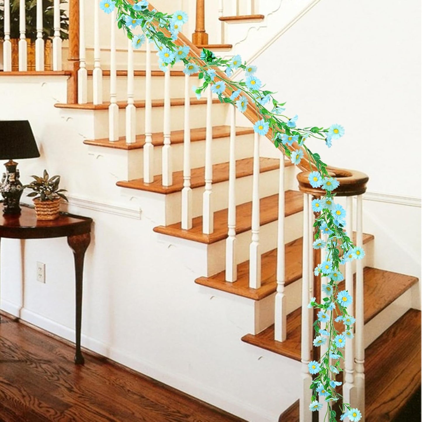 2 Pack Silk Flower Garland Artificial Blue Daisy Garland Fake Hanging Vines with Daisy Flowers for Wall Home Party Wedding Indoor Outdoor Spring Decor