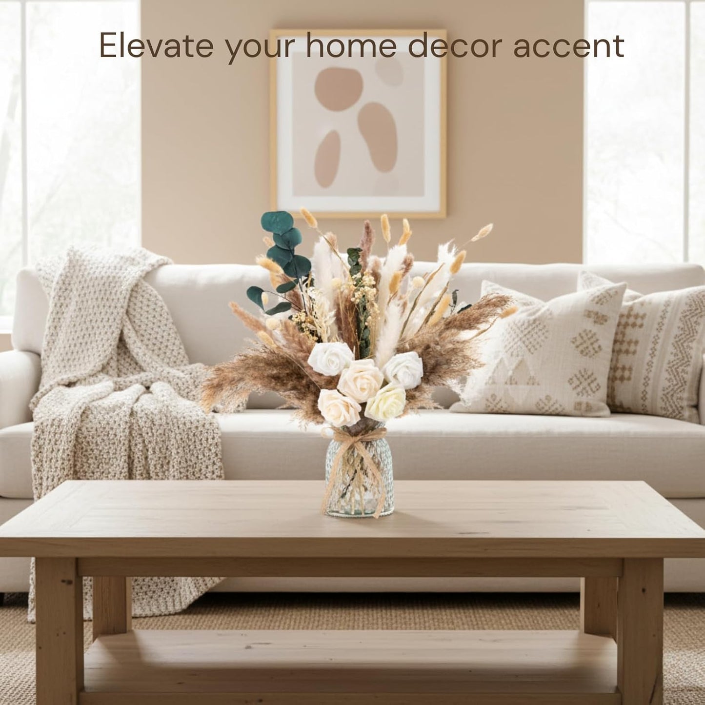 100pcs Artificial Flowers Arrangement With Vase Included, Dining Table Centerpiece Decorations, Fake Flowers in Vase, Dried Pampas Grass Floral Centerpieces, Coffee Table Decor, Centro de Mesa