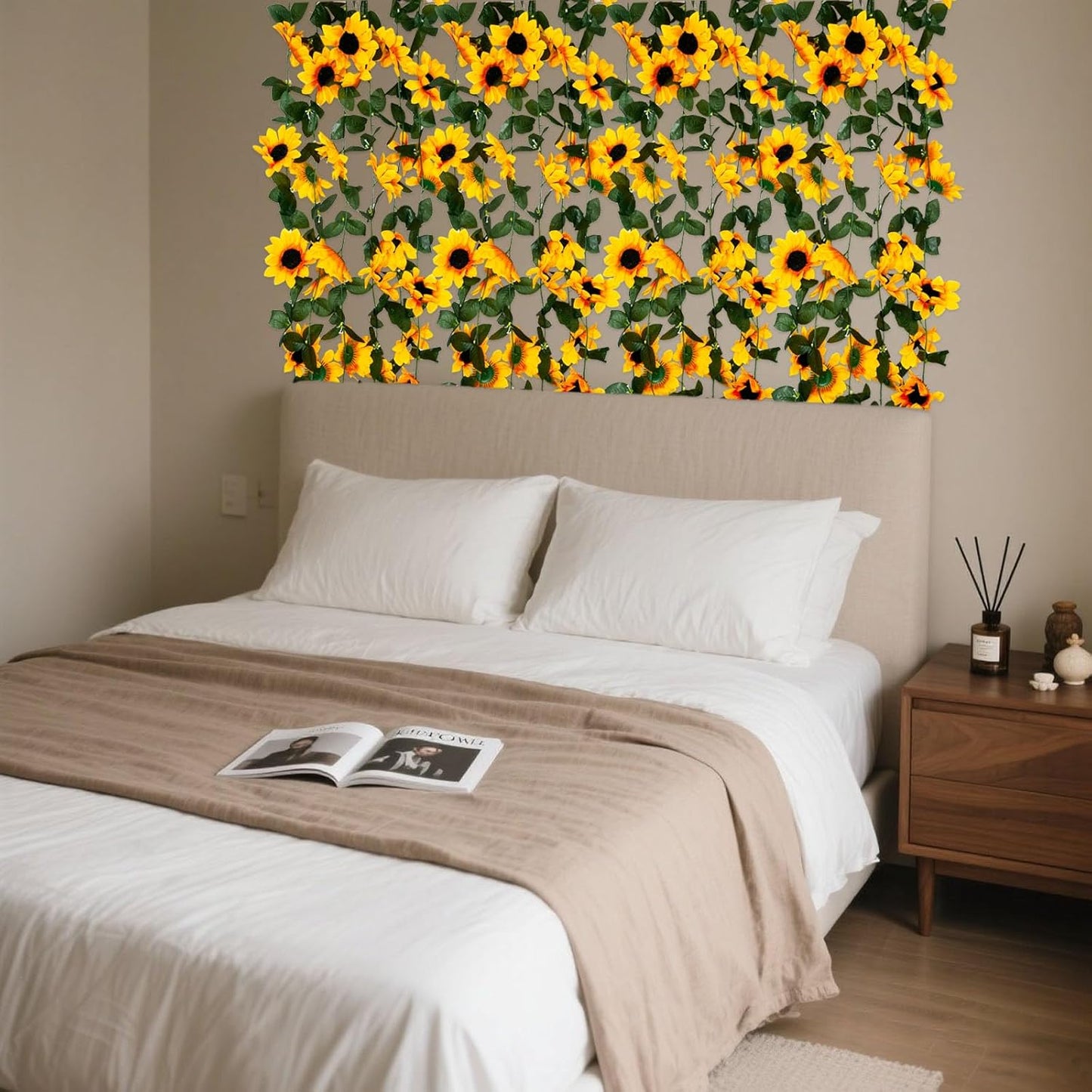 8Pcs 63Ft Sunflower Garland, Fake Hanging Flowers, Sunflower Artificial Flower Vine, Hanging Floral Vine Garland for Wedding, Party, Wall Arch, Halloween, Christmas Summer Garden Backdrop Decor