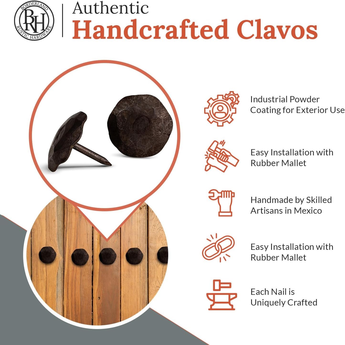 10 Pack 1" Small Round Head Iron Clavos Decorative Nails – Unfinished – Handmade Rustic Round Fasteners for Farmhouse Shutter, Faux Wood Beams, Barn Door, Shutters, and Gates – Ornamental Wood Accent