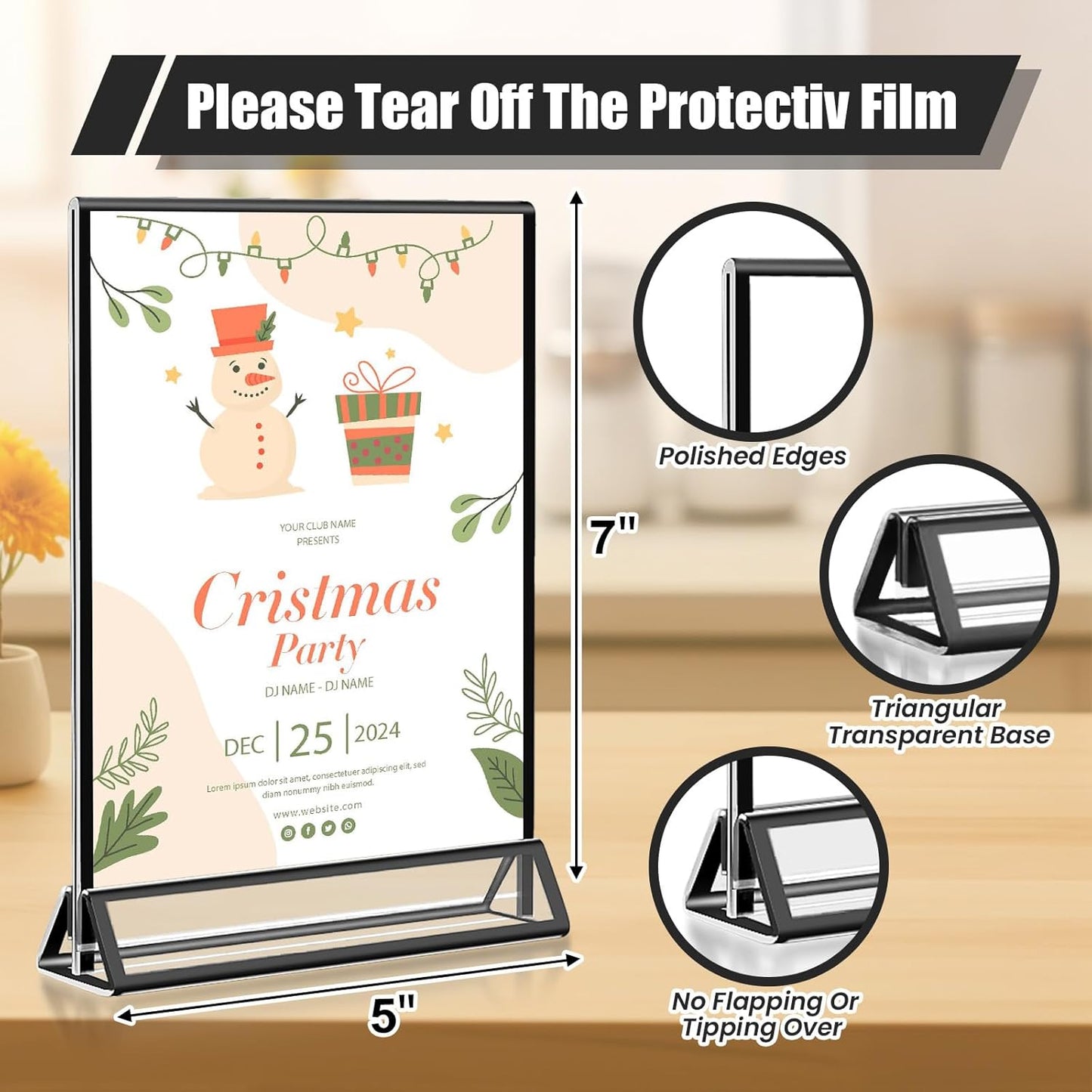 15 Pack Acrylic Sign Holder 5x7, Wedding Black Frame Table Number Holders Vertical, Clear Picture Frames Flyer Stands Tables Menu Holder, Double Photo Paper Display Holder for Party, Home, Office