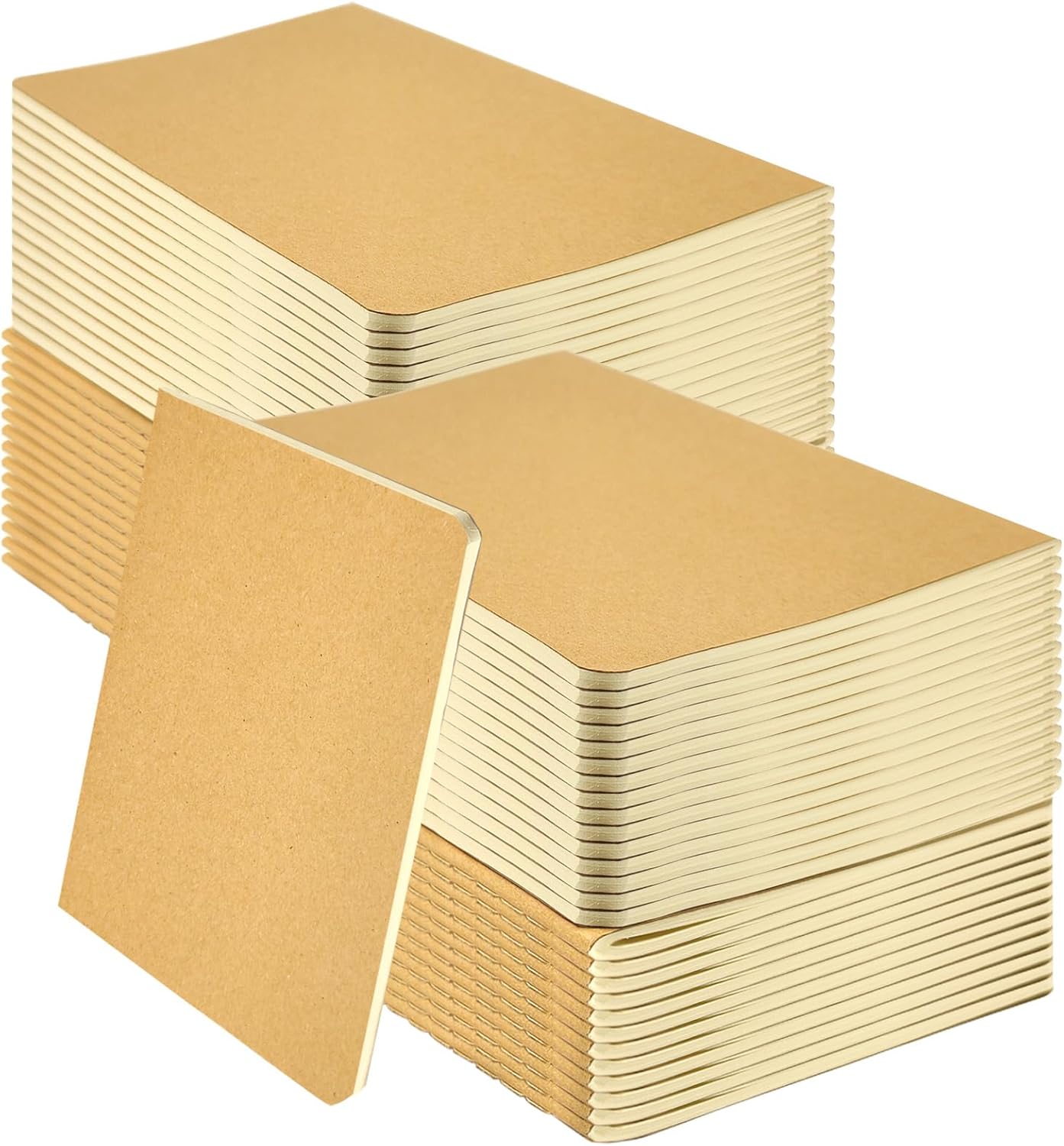 100 Pack Notebooks Bulk, Journaling Kraft Notebooks 5.5 x 8.3 A5 Softcover Notebook for Travelers Students Office Writing Sketch Travel Journal Notepad with 72 Pages 36 Sheets (Brown-Unlined)