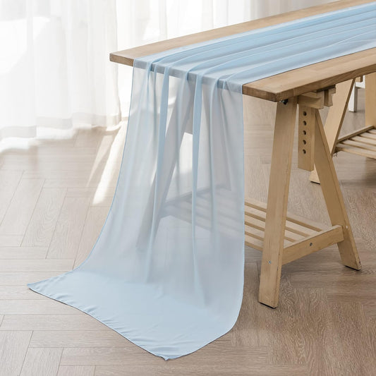 6Pack 9ft Chiffon Table Runner 14x108 Inch Sheer Romantic Table Runner for Wedding Birthday Party Bridal Shower Outdoor Decoration-Blue Mist